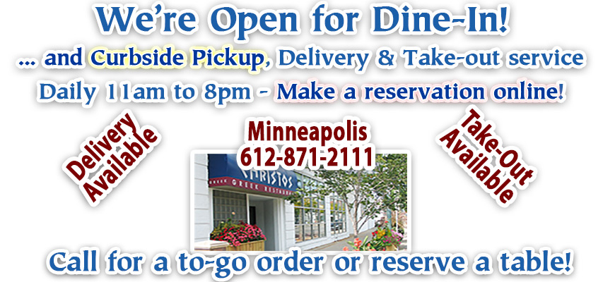 Christos Minneapolis Open For Delivery and Take-out