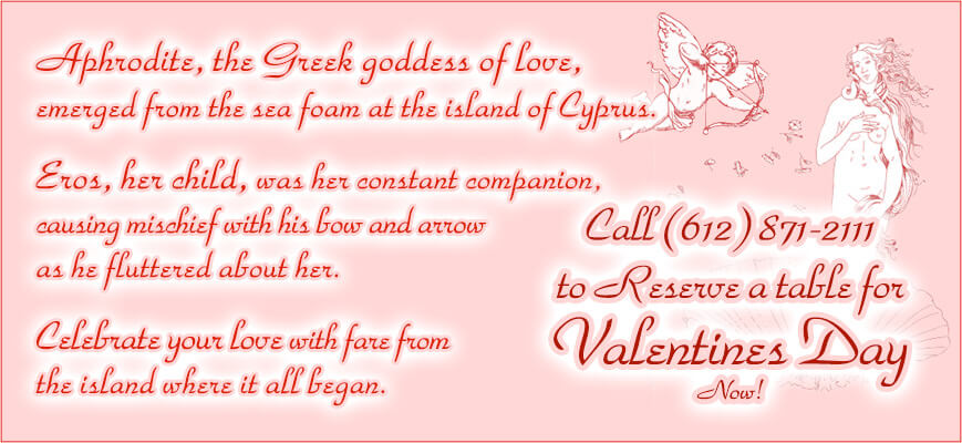 Call to Reserve a Table at Christos for Valentines Day